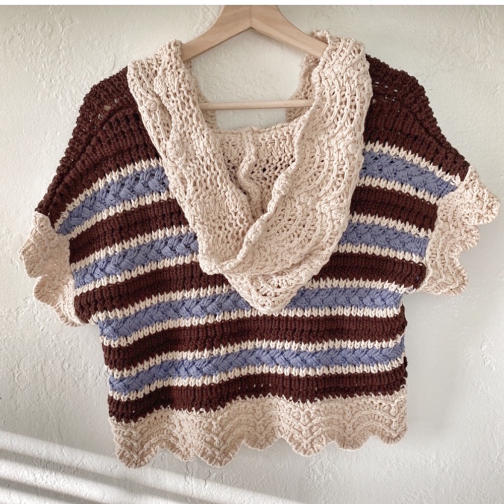 New Zara Crochet Knit Hooded Short Sleeve Sweater - Picture 3 of 8